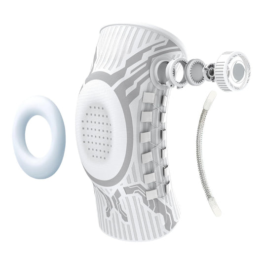 KINEO Pro Smart Knee Brace — close-up of compression dial and patella gel ring