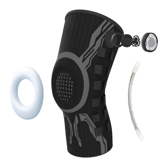 KINEO Pro Smart Knee Brace — black low-profile dial-adjustable knee brace, side view